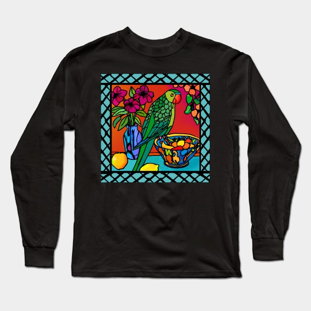 Parrot on a Fruit bowl Long Sleeve T-Shirt by Sisters1